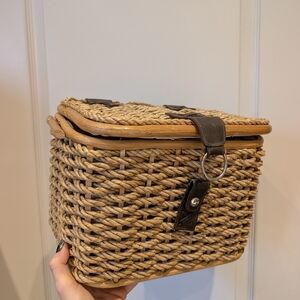 Woven Storage Basket with Leather Accents